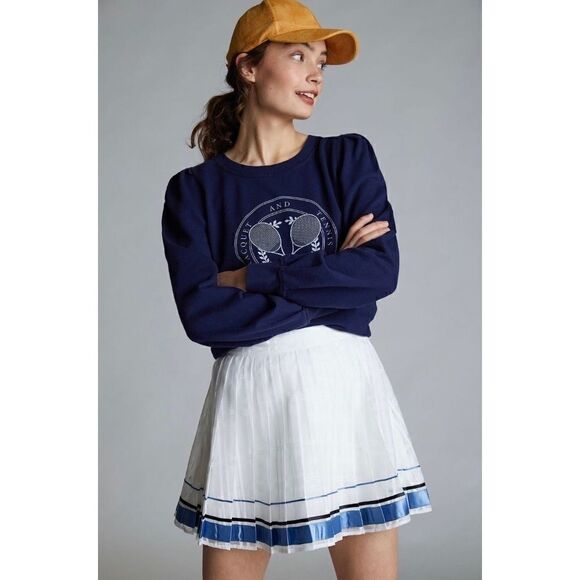 NEW Anthropologie Mare Mare Lynden Pleated Striped Hem Tennis Mini Skirt Medium - Picture 1 of 4
